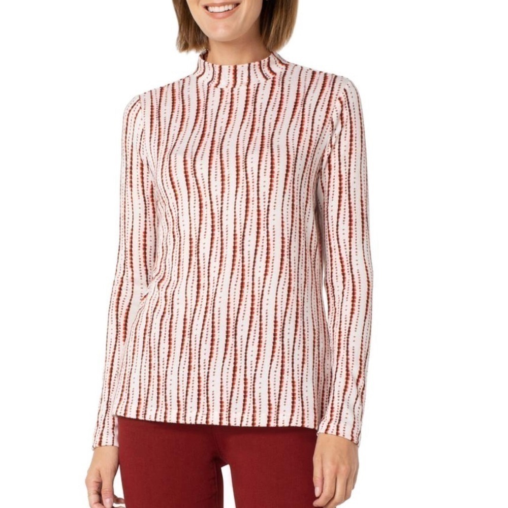 NWT Liverpool Mock Neck Shibori Print Long Sleeve Top